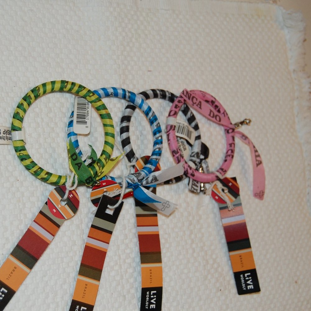 4 Live Worldly Multi Color Bangle Bracelets W/Small Charm Made in Brazil NWT